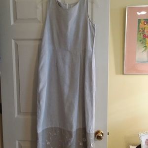 Ladies Gray Linen Dress w Silk Embroidered Jacket